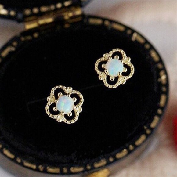 New 18k Gold Over Silver Opal Studs - Picture 3 of 5